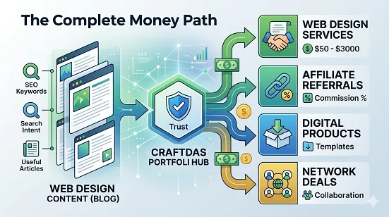 The Complete Income Architecture: Transforming a Web Design Blog into a Client and Affiliate Engine on Craftdas