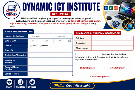 Dynamic ICT Institute Student Registration Form Template – Professional Computer Training Admission Form