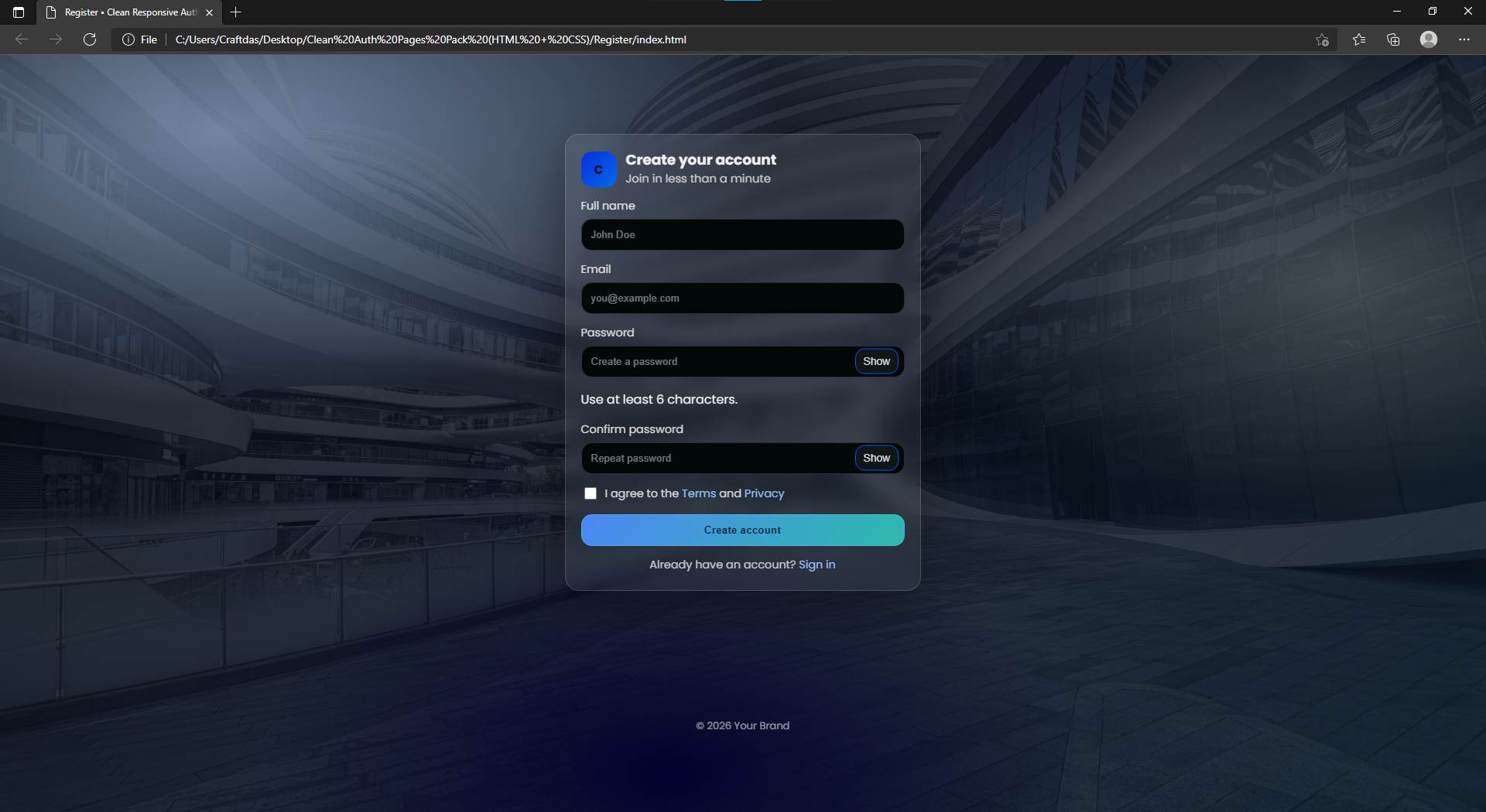 Clean auth page pack(HTML+CSS)