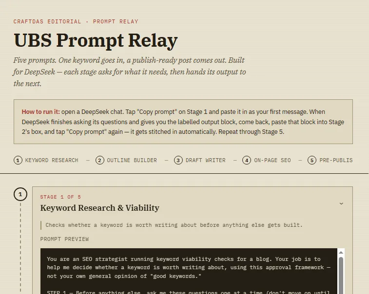 DeepSeek prompts for SEO workflow on laptop screen